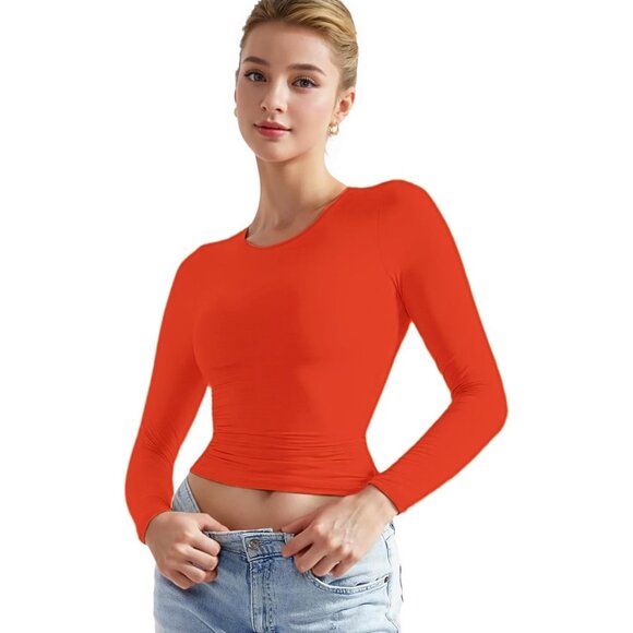 🆕 Women Dream Red Slim Fit Basic T-Shirt Crew Neck Long Sleeve Top Casual - Picture 1 of 6